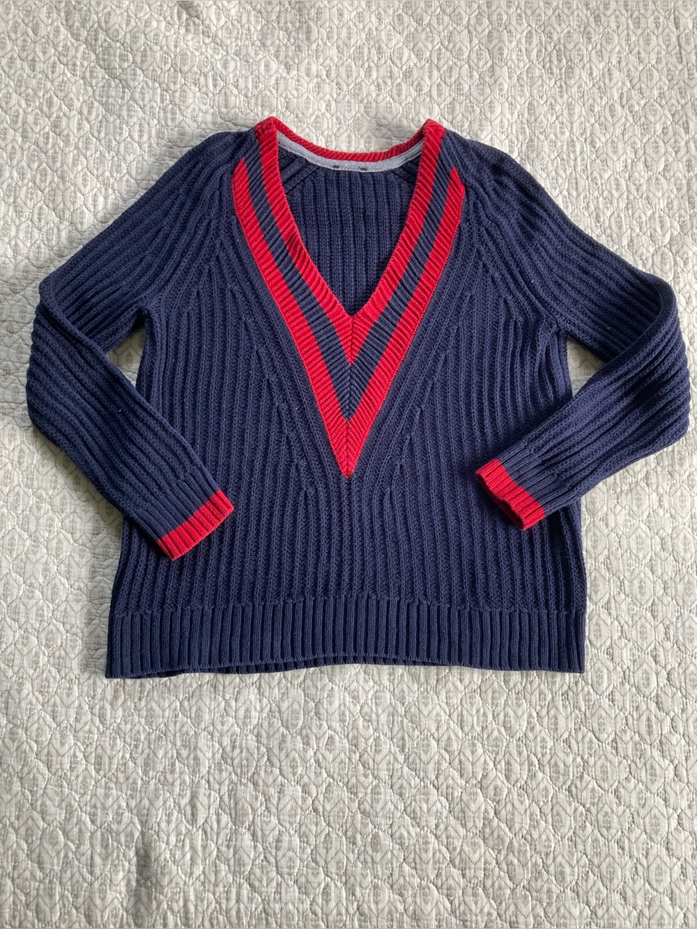 The Limited 100% Cotton Red and Navy Collegiate Sweater